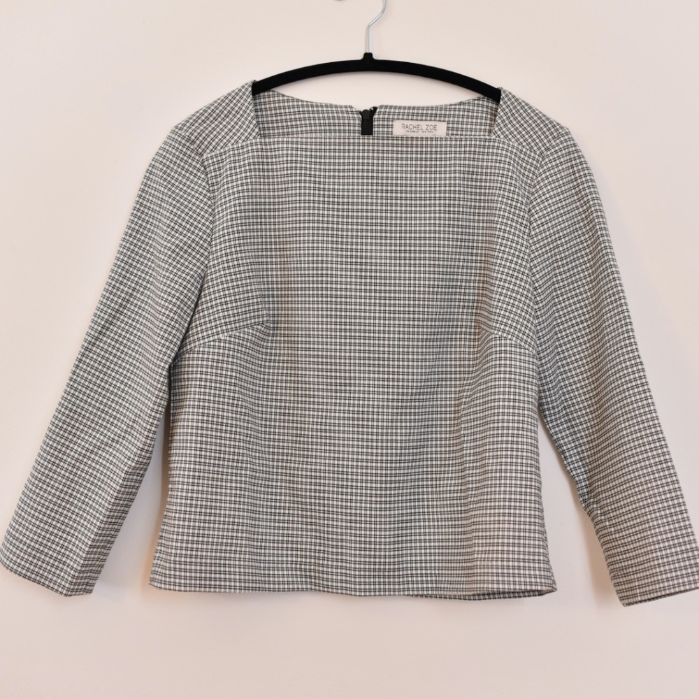 Rachel Zoe Square neck Checkered Cropped Shirt.